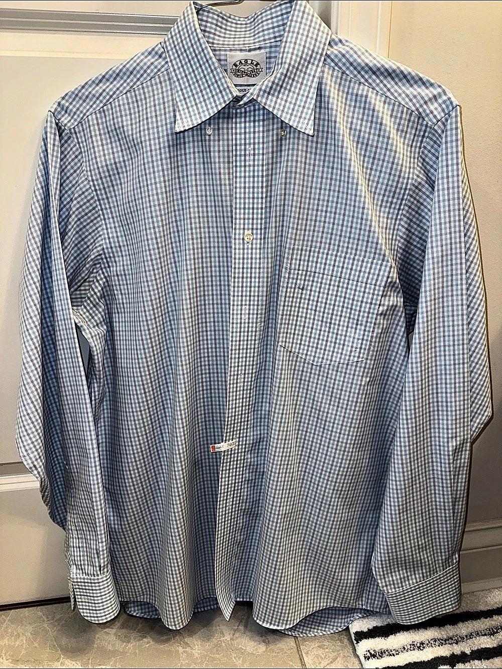 Eagle Shirtmakers Checkered Button-Down Shirt in Blue & White 16.5 34/35